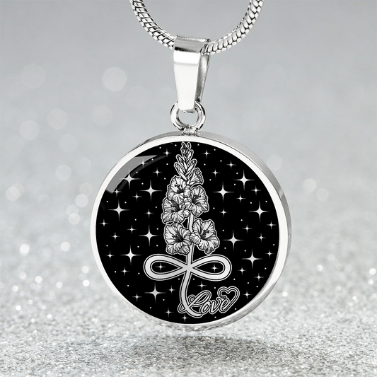 Infinity Gladiolus Pendant Necklace - Silver Stainless Steel Charm Pendant