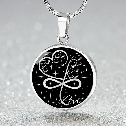 Infinity Lily of The Valley Pendant Necklace - Silver Stainless Steel Charm Pendant