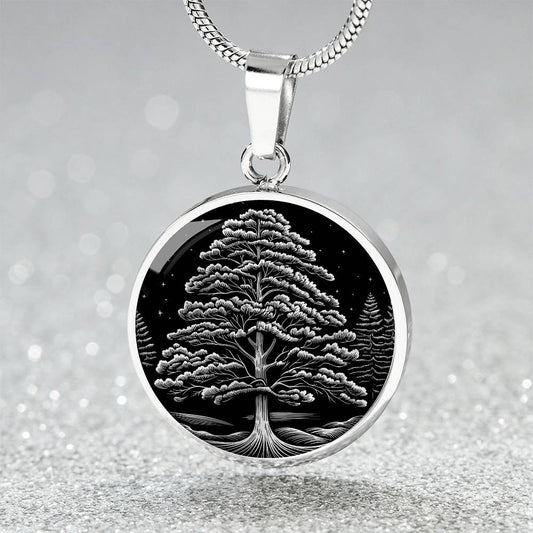 Pine Tree Necklace - Silver Stainless Steel Charm Pendant