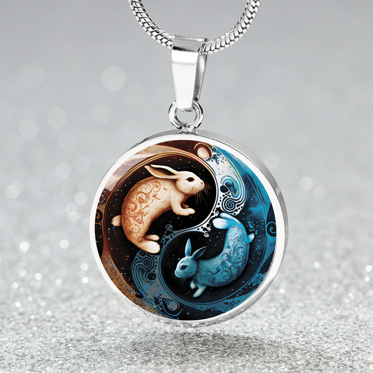 Rabbit Necklace - Silver Stainless Steel Chinese Zodiac Yin Yang Charm Pendant