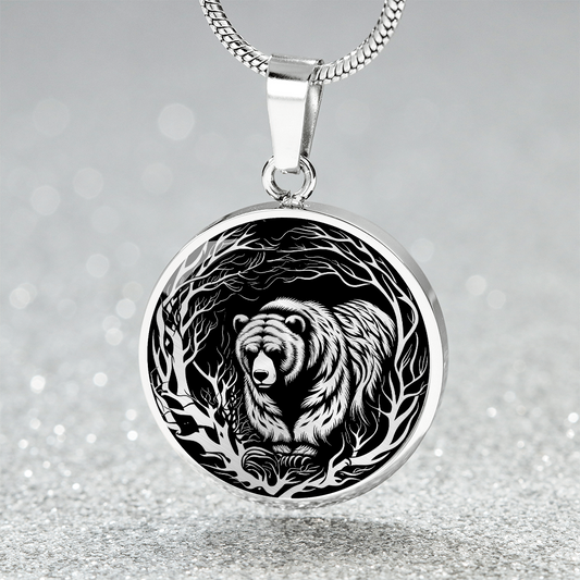 Silver Bear Necklace - Silver Stainless Steel Charm Pendant