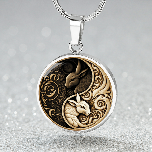 Year of the Rabbit Yin Yang Necklace - Silver Stainless Steel Charm Pendant
