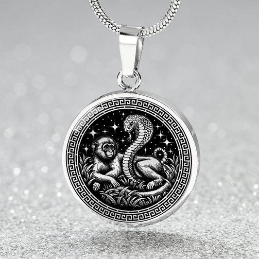 Year of the Snake Necklace - Couples Monkey & Snake Silver Stainless Steel Charm Pendant