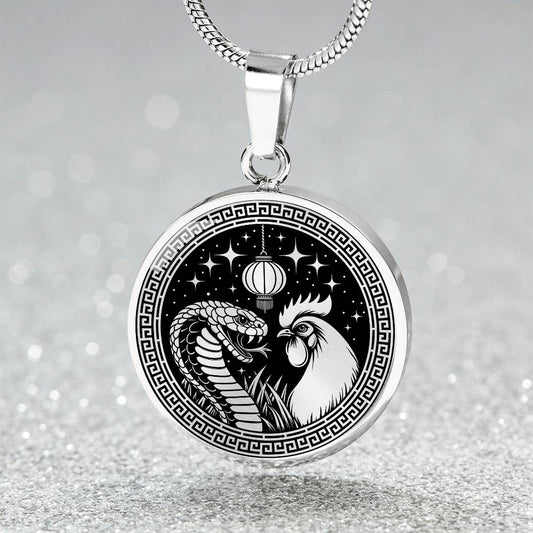 Year of the Snake Necklace - Snake & Rooster Silver Stainless Steel Charm Pendant
