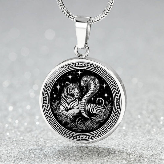 Year of the Snake Necklace - Couples Tiger & Snake Silver Stainless Steel Charm Pendant
