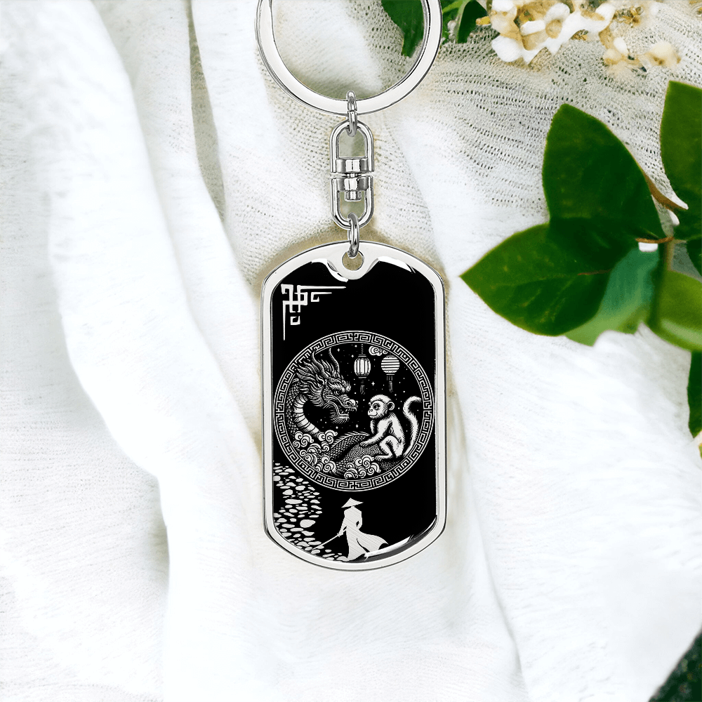 Monkey and Dragon Keychain - Couples Chinese Zodiac Animal Pendant Jewelry