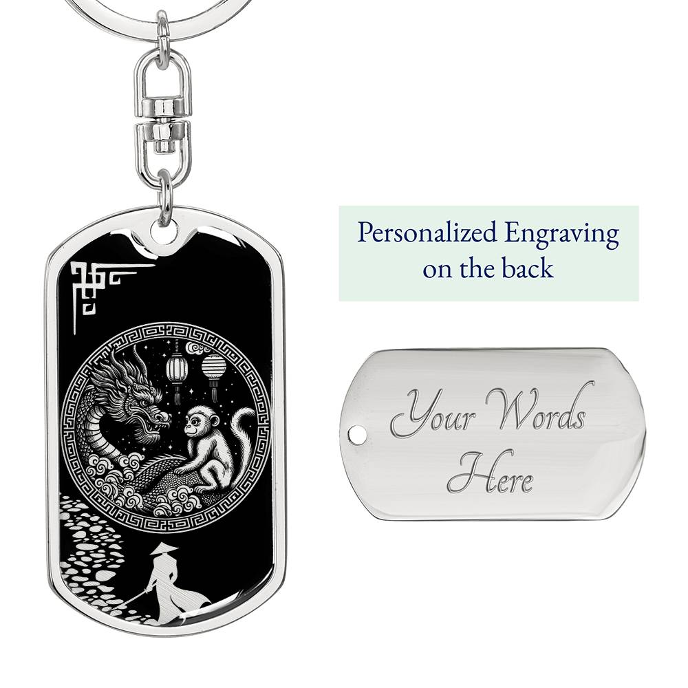 Monkey and Dragon Keychain - Couples Chinese Zodiac Animal Pendant Jewelry