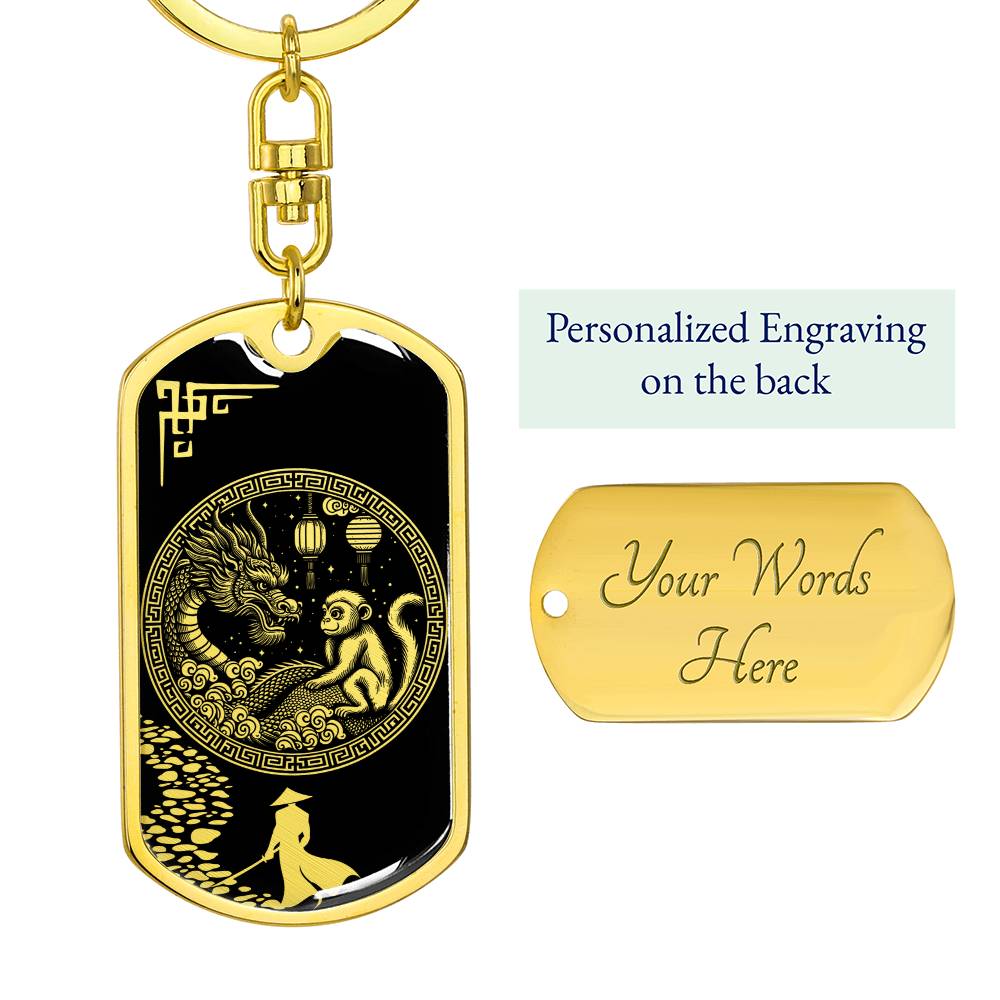 Monkey and Dragon Keychain - Couples Chinese Zodiac Animal Pendant Jewelry