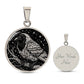 An elegant silver pendant Crow Necklace. The colors are gold and black. This jewelry offers personalization with an engraving option for a name.