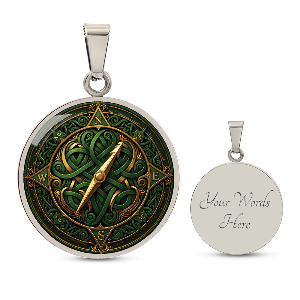 Compass Rose Necklace - Green Celtic Pendant Jewelry
