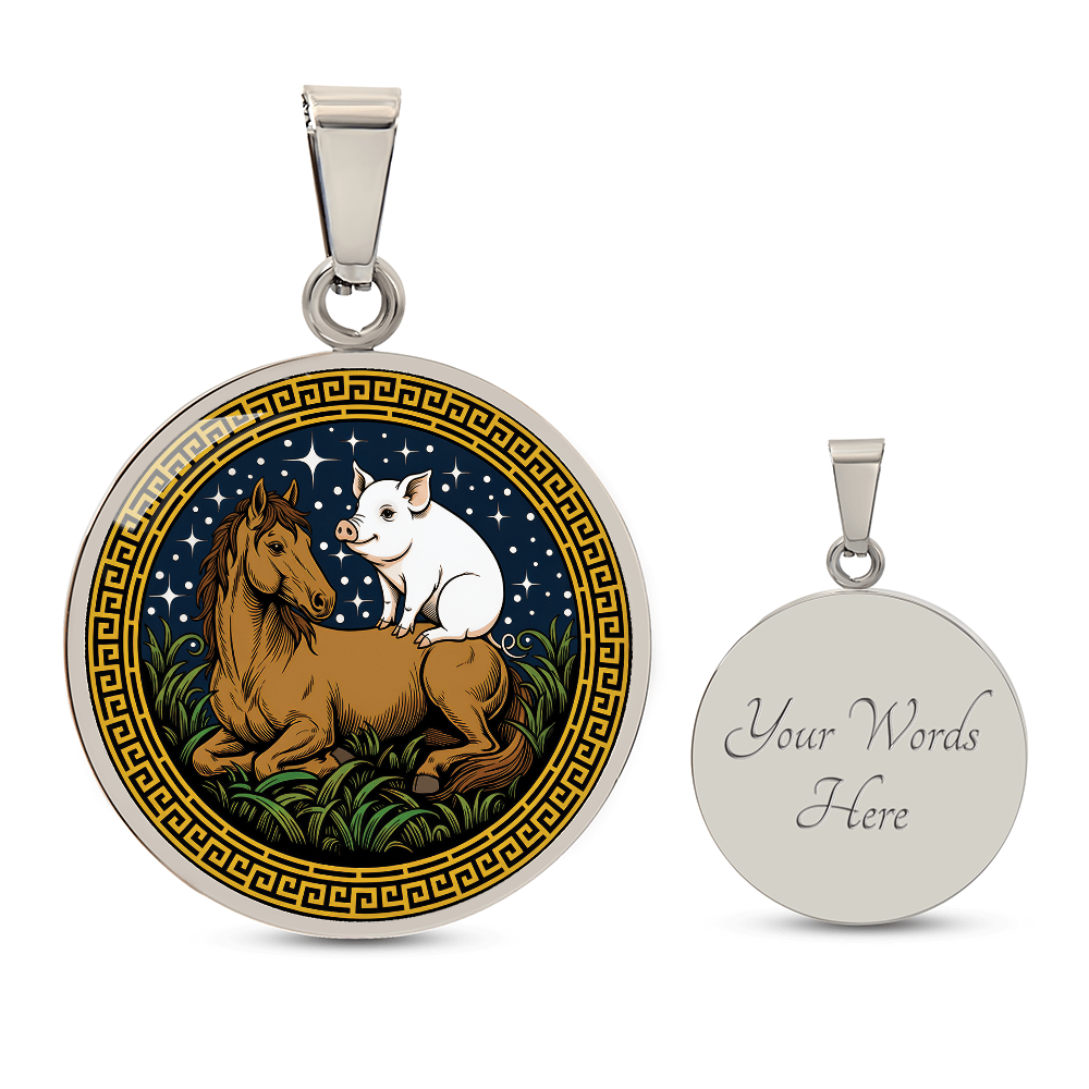 Pig and Horse Necklace - Couples Chinese Zodiac Animal Pendant Jewelry