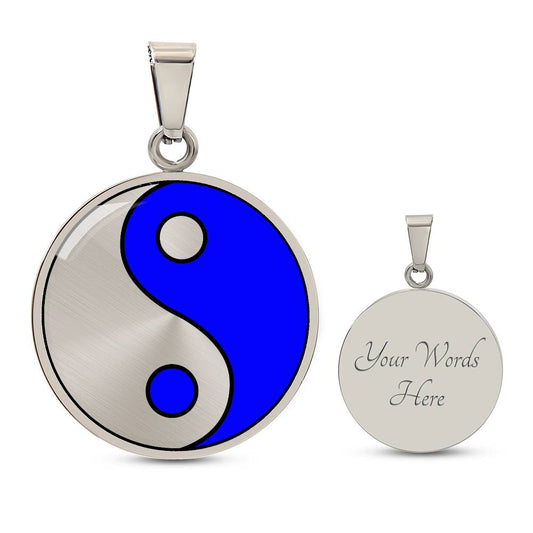 Engraved Silver Pendant Fire and Ice Yin Yang Necklace