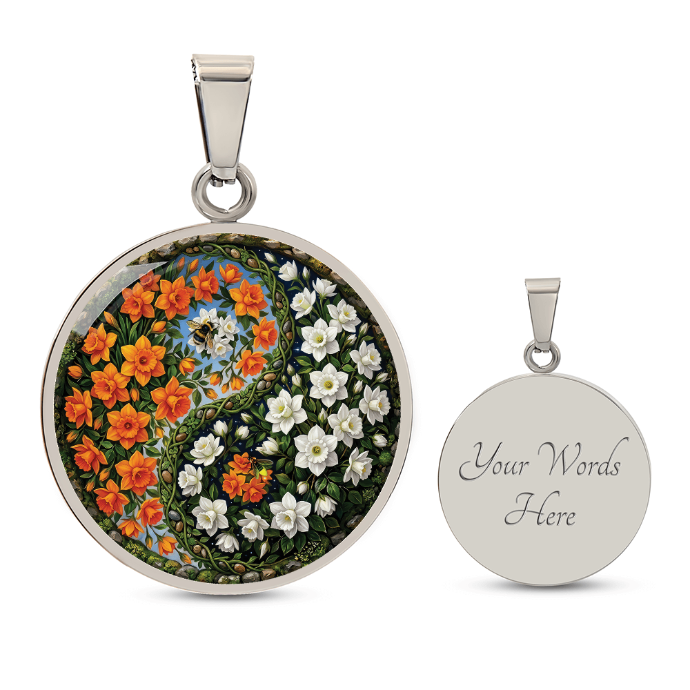 Daffodil Yin Yang Necklace - March Birth Month Flower Pendant Jewelry