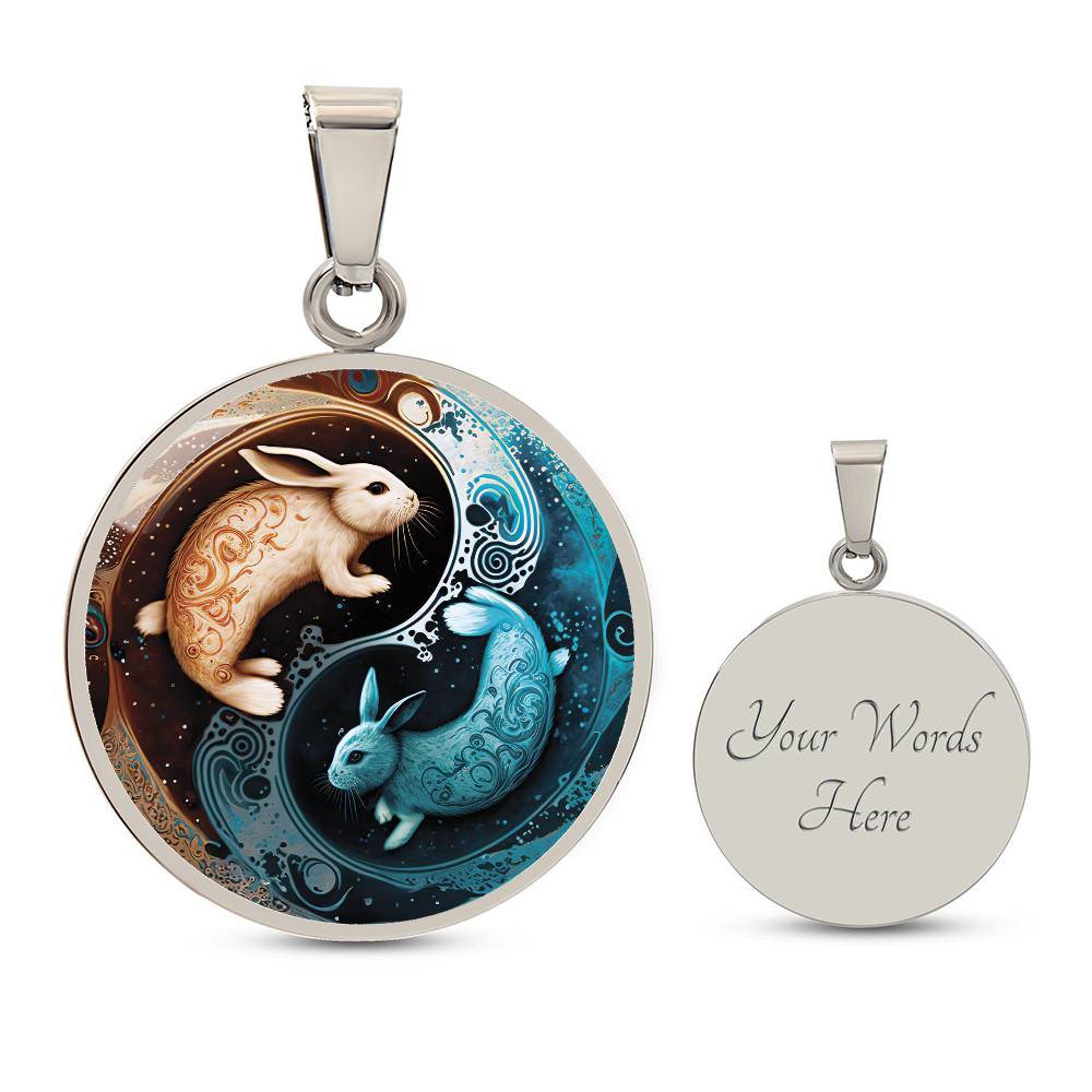 Engraved Silver Pendant Yin Yang Water Rabbit Necklace