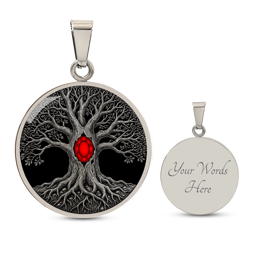 Tree of Life Necklace - Red Birthstone Design