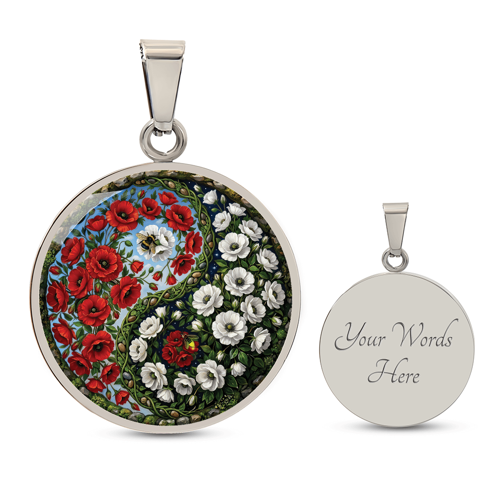 Poppy Yin Yang Necklace - August Birth Month Flower Pendant Jewelry