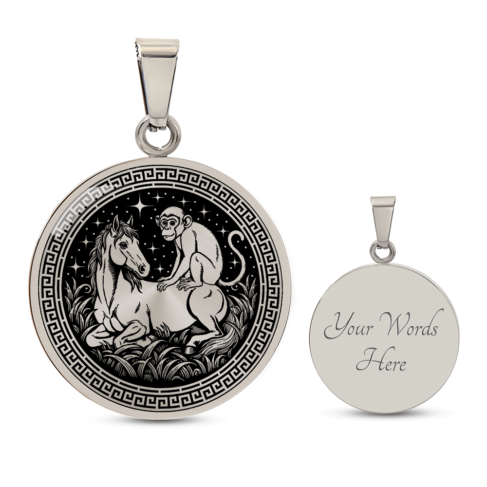 Monkey and Horse Necklace - Couples Chinese Zodiac Animal Pendant Jewelry