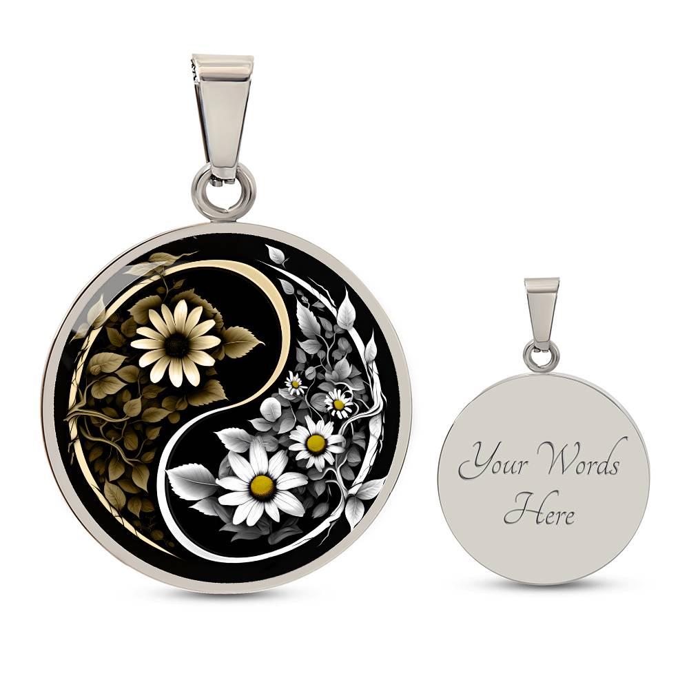 Engraved Daisy Yin Yang Necklace