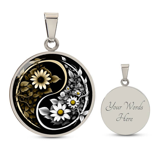 Engraved Daisy Yin Yang Necklace