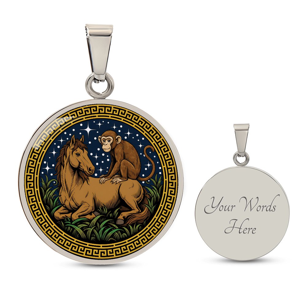 Monkey and Horse Necklace - Couples Chinese Zodiac Animal Pendant Jewelry
