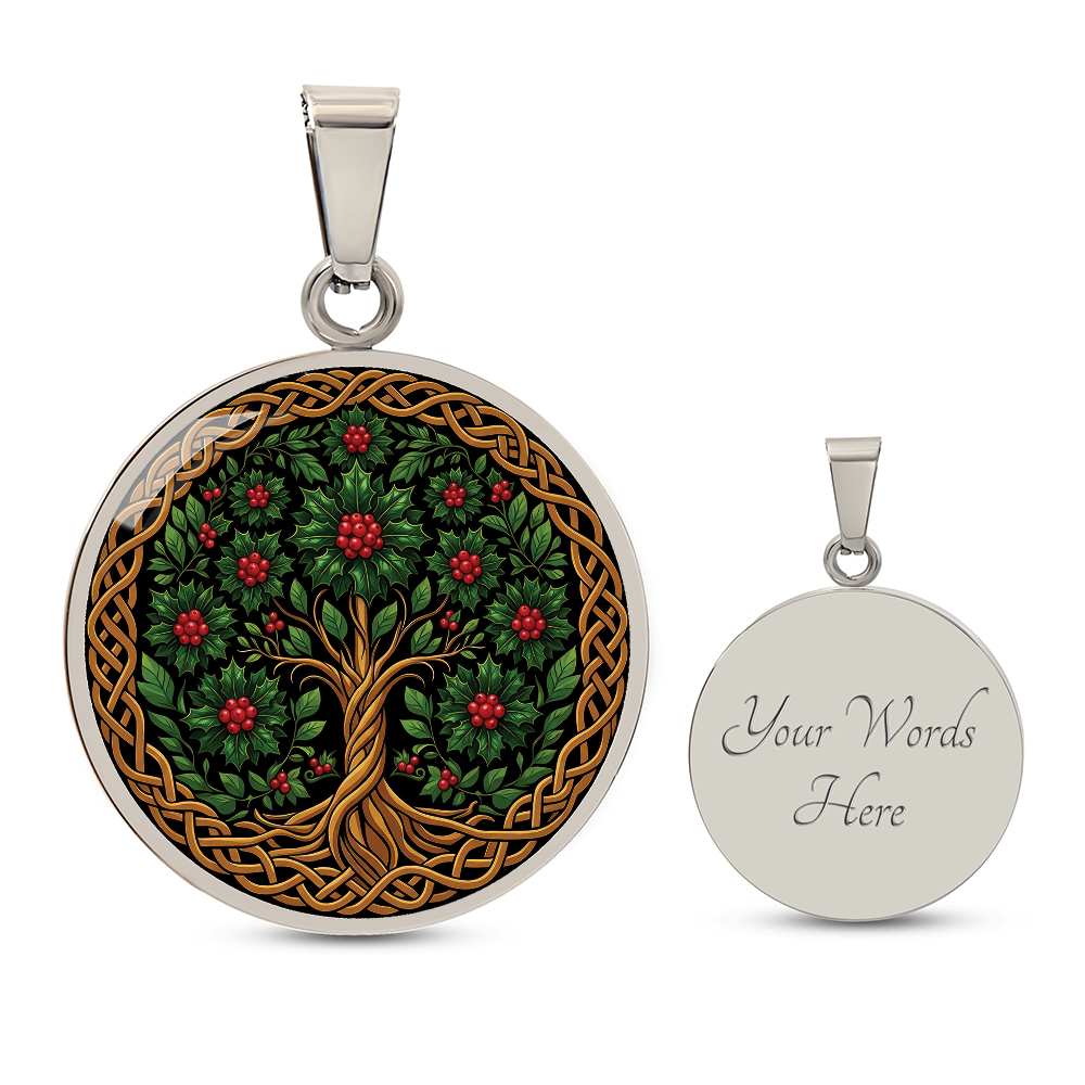 Celtic Tree of Life Pendant Necklace - Holly December Birth Flower Jewelry