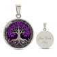 Engraved Silver Pendant Tree of Life Necklace With Purple Leaves