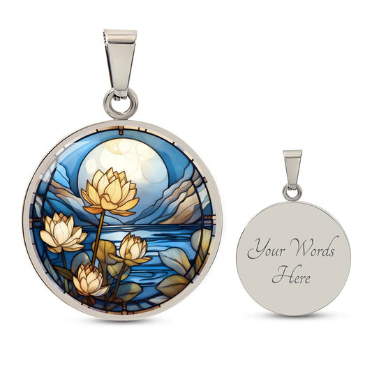 Engraved Water Lily Necklace