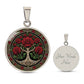 an elegant silver pendant Rose Tree of Life Necklace. The Colors are red, green, white and black. This jewelry offers personalization with an engraving option for a name.