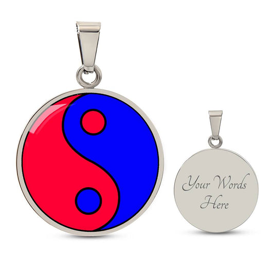 Engraved Silver Pendant Fire and Ice Yin Yang Necklace