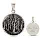 Elegant silver pendant featuring a vivid silver Birch Tree Necklace, set against a Black backdrop. This jewelry offers personalization with an engraving option for a name.