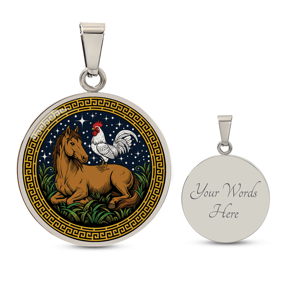 Rooster and Horse Necklace - Couples Chinese Zodiac Animal Pendant Jewelry