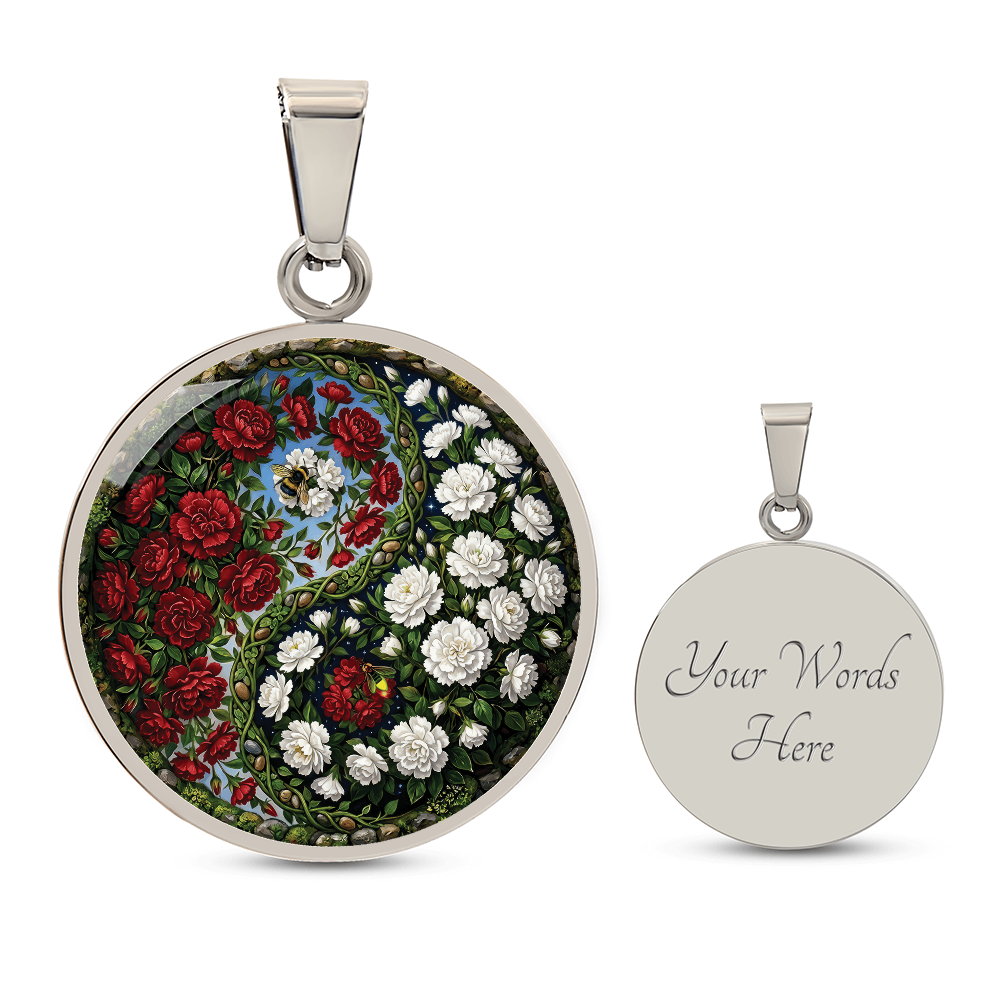 Carnation Yin Yang Necklace - January Birth Month Flower Pendant Jewelry