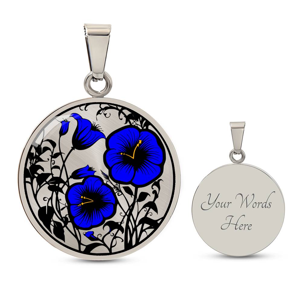 Blue Morning Glory Necklace, Personalized September Birth Month Flower Jewelry, Engraved Floral Charm Pendant Valentines & Mothers Day Gift