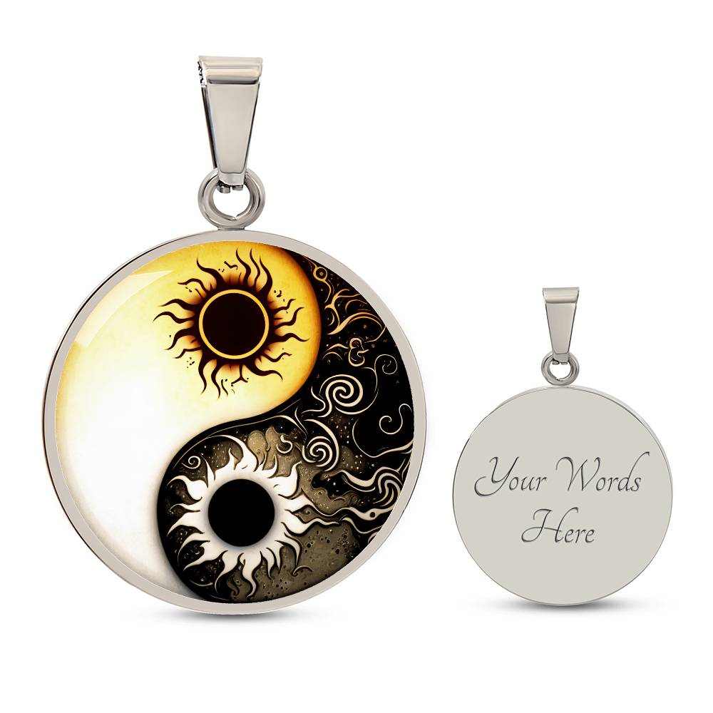 Engraved Sun and Moon Yin Yang Necklace