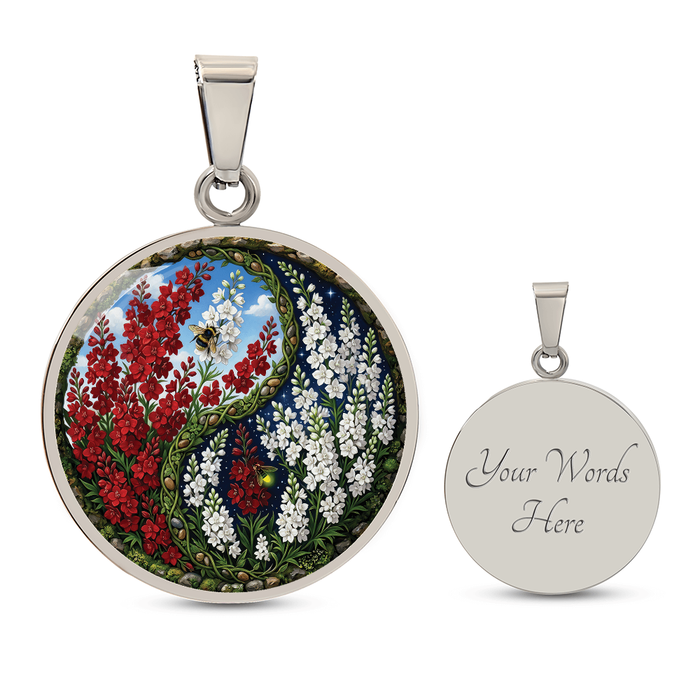 Larkspur Yin Yang Necklace - July Birth Month Flower Pendant Jewelry