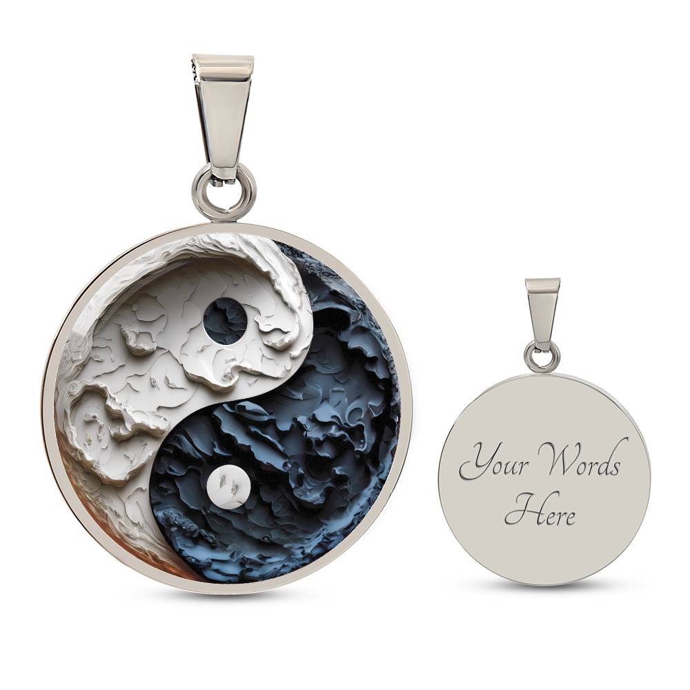 Engraved Silver Yin Yang Necklace Pendant