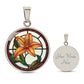 Elegant Silver pendant necklaces features an Orange Tiger Lily, Green Grass, white background with a red and brown frame. This necklace offers personalization with an engraving option for a name.