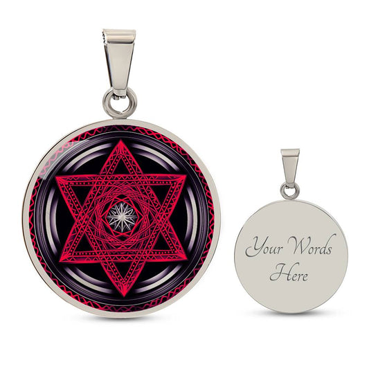 engraved Silver Pendant Red Star of David Necklace