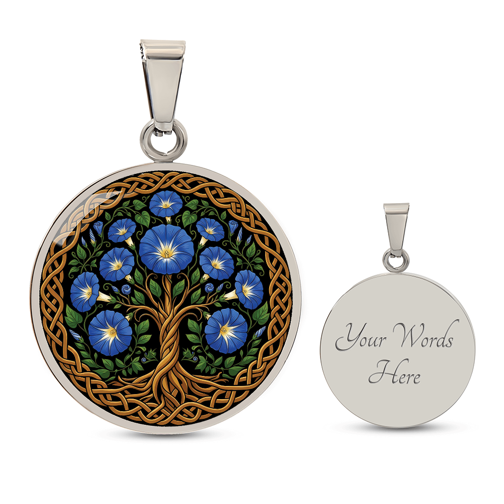 Celtic Tree of Life Pendant Necklace - Morning Glory September Birth Flower Jewelry