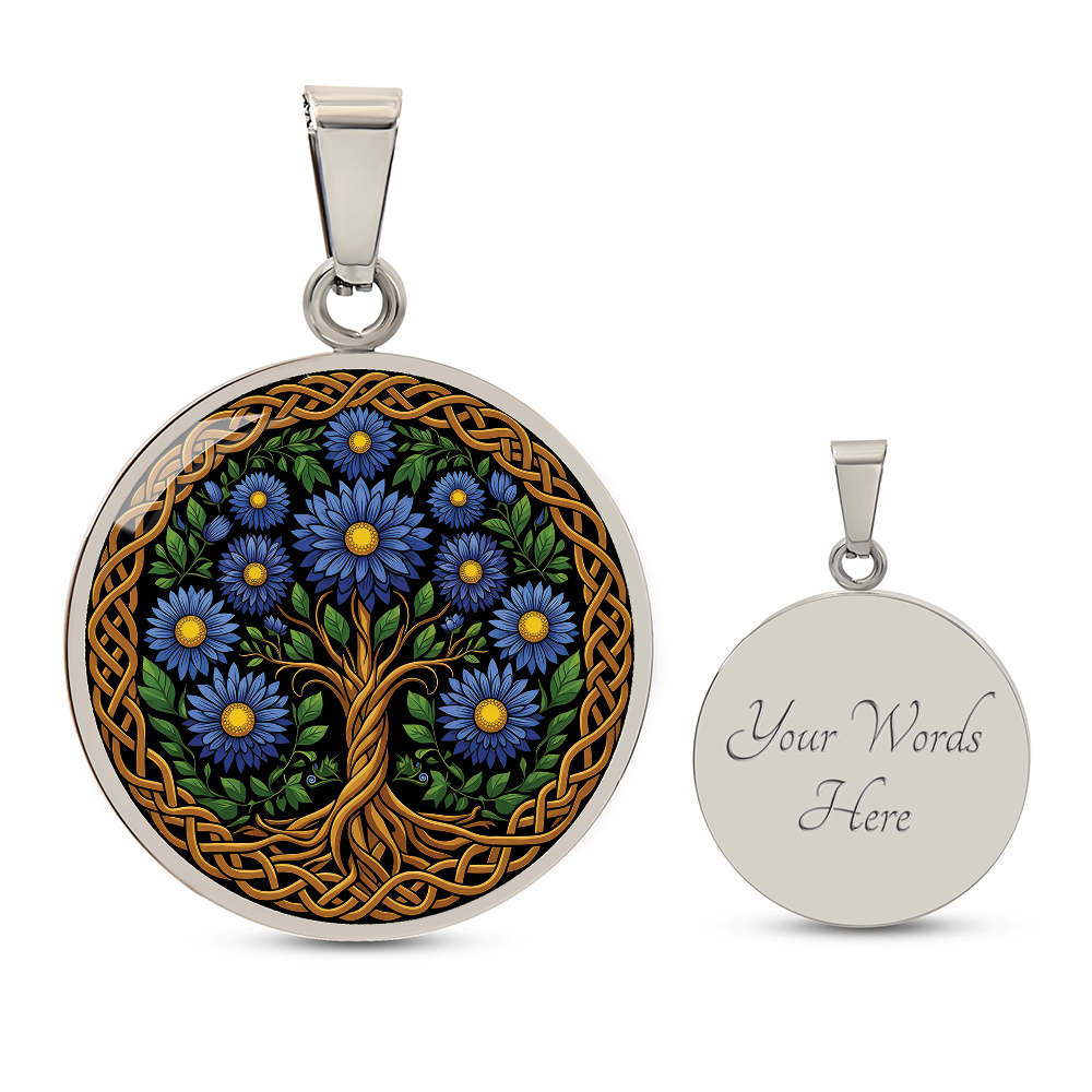 Celtic Tree of Life Pendant Necklace - Aster September Birth Flower Jewelry