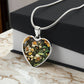 Gift box with an Elegant silver pendant featuring a yellow/white Daffodil Birth Flower Necklace, March birth month flower, set against a Green & brown backdrop. This jewelry offers personalization with an engraving option for a name.