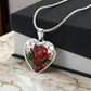 Gift box with an Elegant Silver pendant featuring a vivid red Rose, June's birth month flower, set against a subtle stained glass backdrop. This necklace offers personalization with an engraving option for a name.