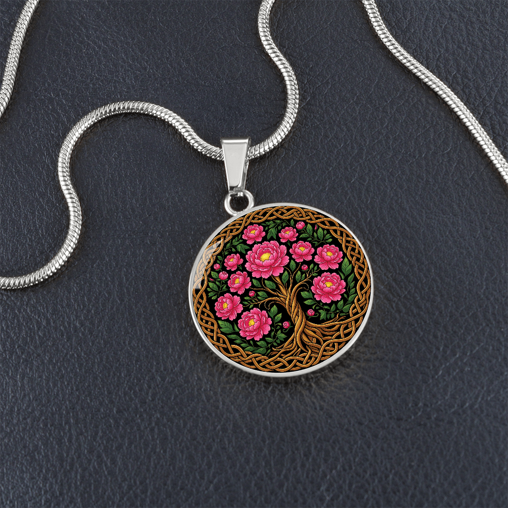 Celtic Tree of Life Pendant Necklace - Peony November Birth Flower Jewelry