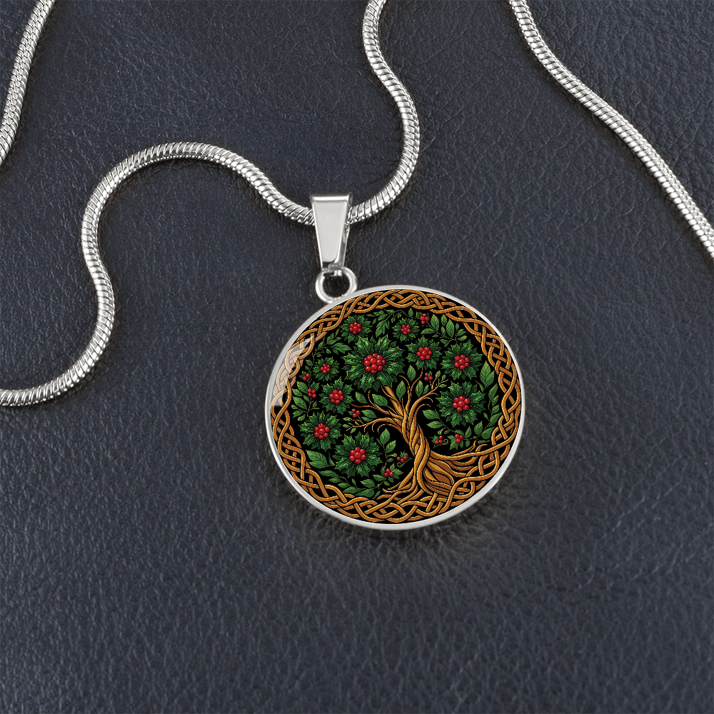 Celtic Tree of Life Pendant Necklace - Holly December Birth Flower Jewelry