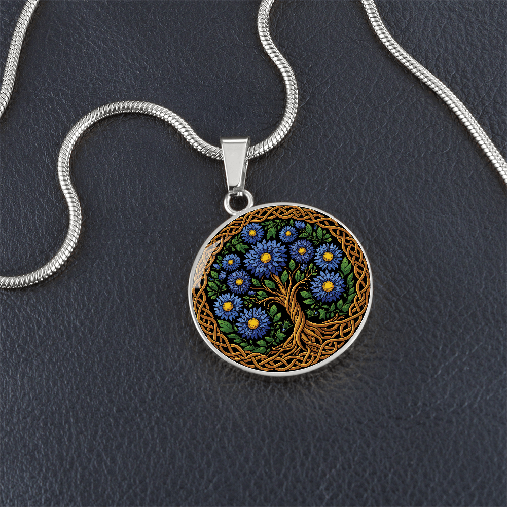 Celtic Tree of Life Pendant Necklace - Aster September Birth Flower Jewelry