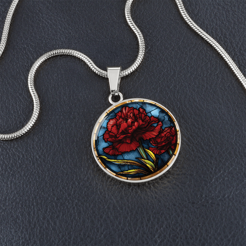 Carnation Necklace - January Birth Flower Pendant Jewelry