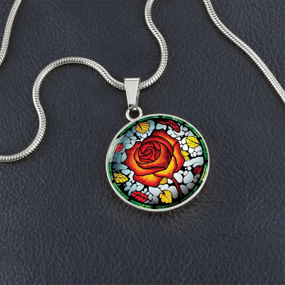 Red Rose Necklace - June Birth Flower Pendant Jewelry