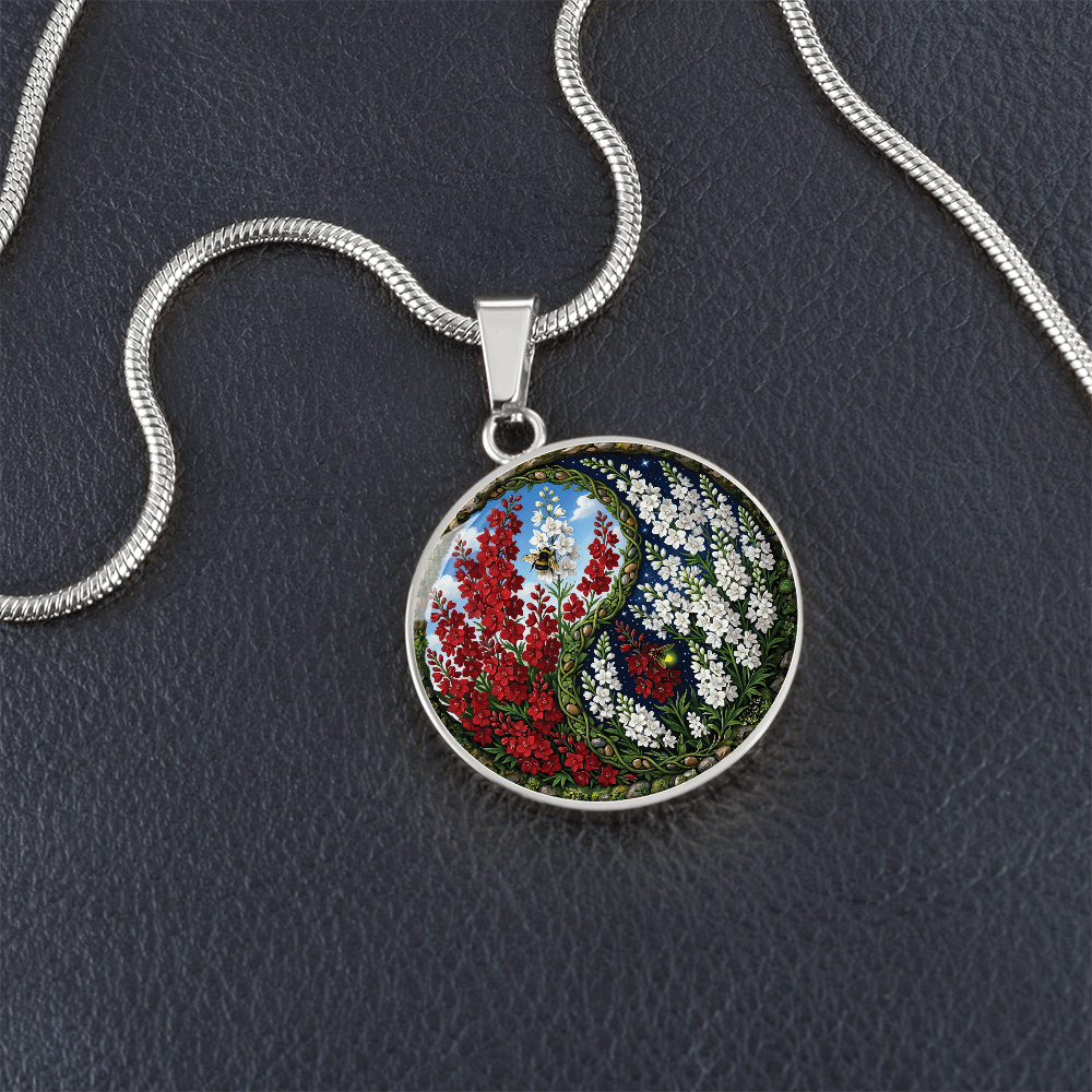 Larkspur Yin Yang Necklace - July Birth Month Flower Pendant Jewelry