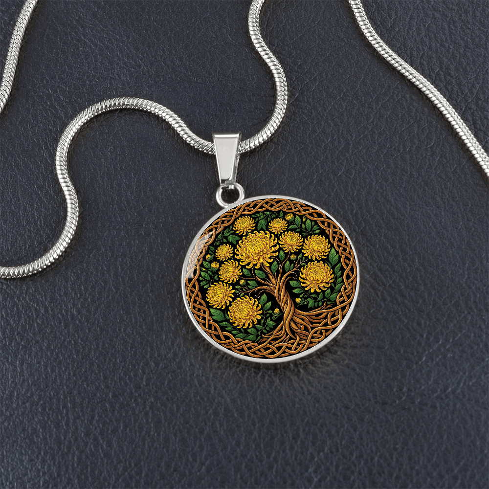 Celtic Tree of Life Pendant Necklace - Chrysanthemum November Birth Flower Jewelry