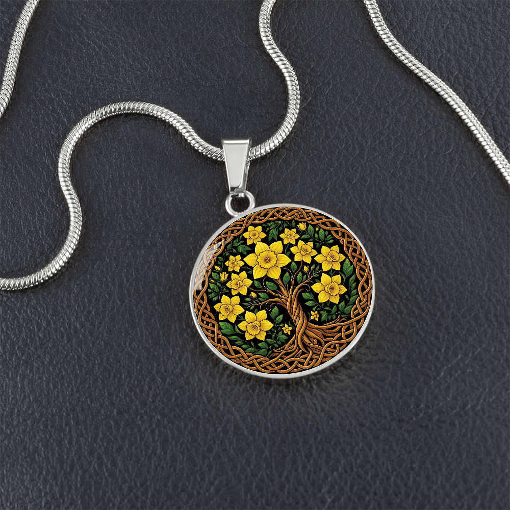 Celtic Tree of Life Pendant Necklace - Daffodil March Birth Flower Jewelry